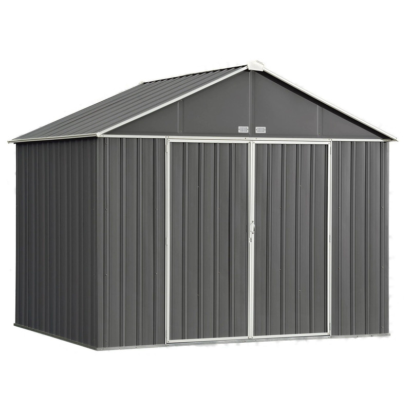 EZEE Shed, 10x8, Extra High Gable, 72 in walls, Charcoal Gray and Cream